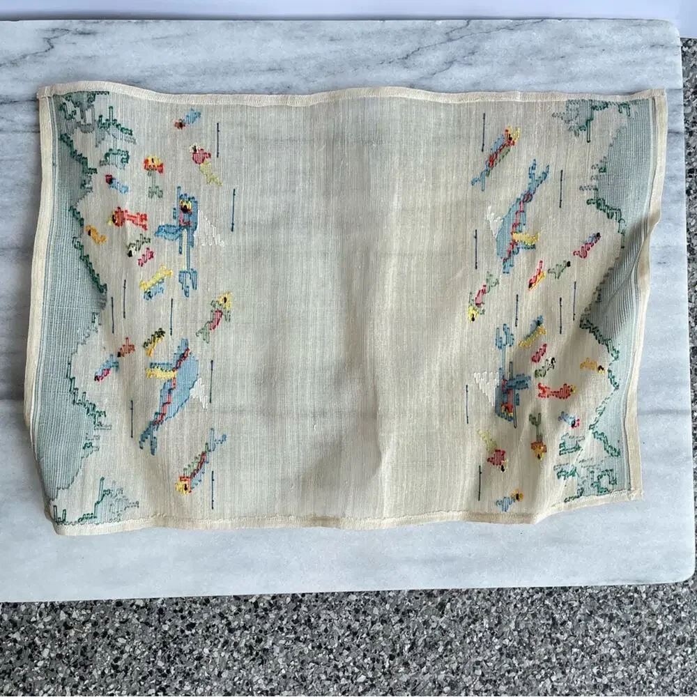 Vintage | Set Of 6 Boho Embroidered Fiber Art Placemats Ocean Sea Animals Fish